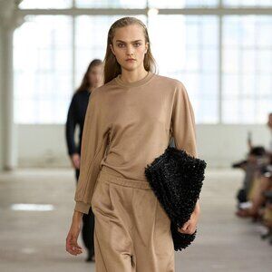 Tibi silk terry sculpted sleeve slim sweatshirt, Granola, XXS, NWT